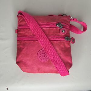Kipling Triple Zip Crossbody Bag Hot Pink Small Nylon Travel Purse Pre-Owned